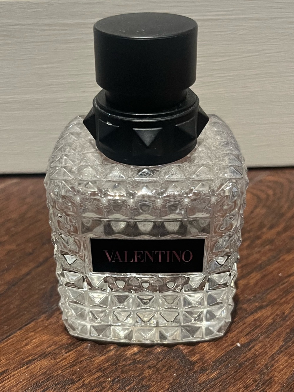 Empty Valentino Textured Clear Glass Body Fragrance Bottle with Black Cap